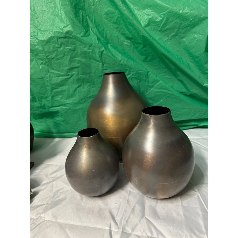 Crate & Barrel Metal Decorative Vase Set of 3 Bronze‎ Tone Modern Home Decor